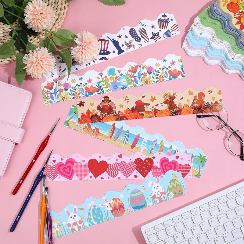 Geyee 360 Pcs Christmas Bulletin Board Borders Decorations Fall Thanksgiving Christmas Holiday Spring Easter Valentine Classroom Borders Bulletin Board Trim for Classroom School, 12 Design(Stylish) - Image 4